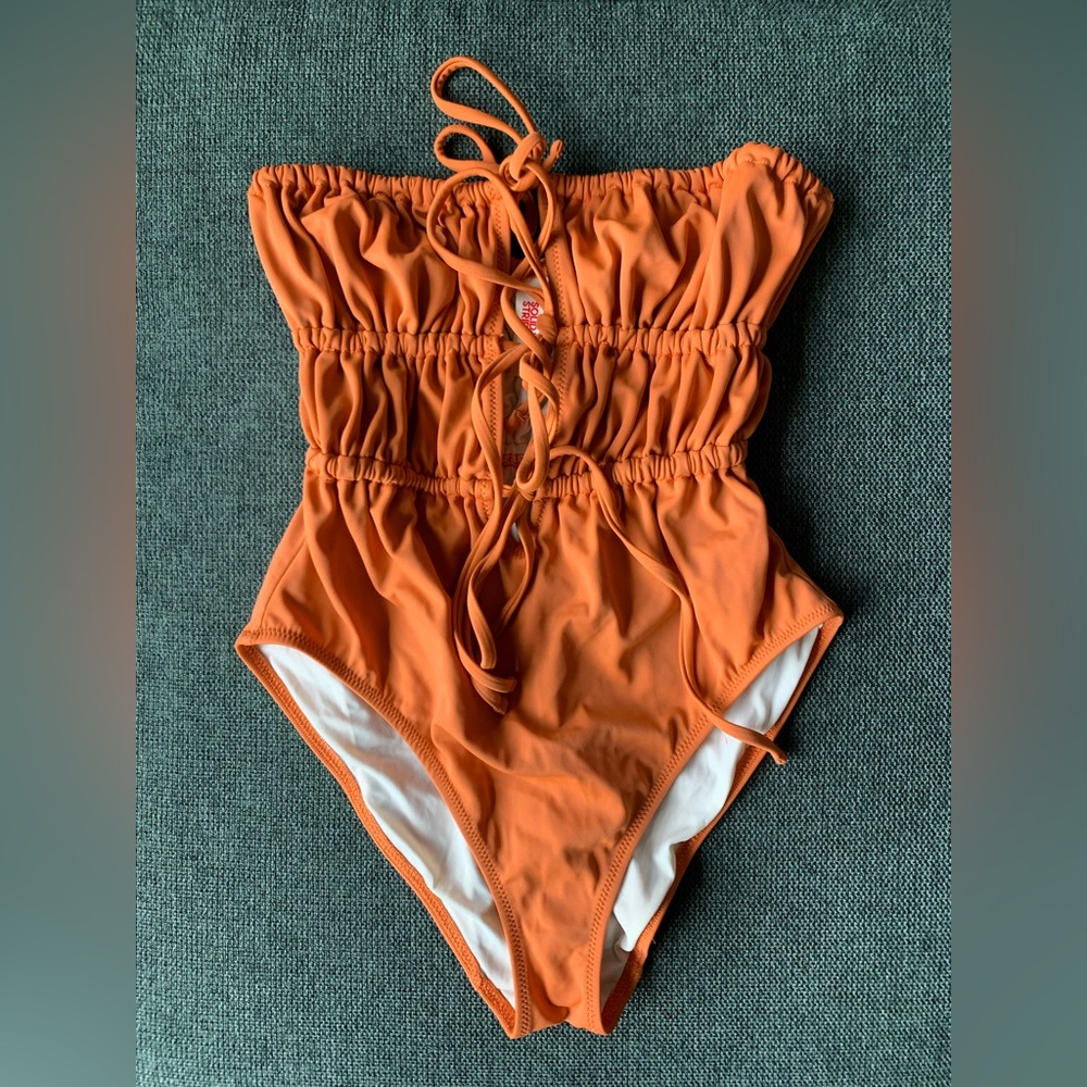 Orange Solid & Striped The Paula one piece bathing suit size medium